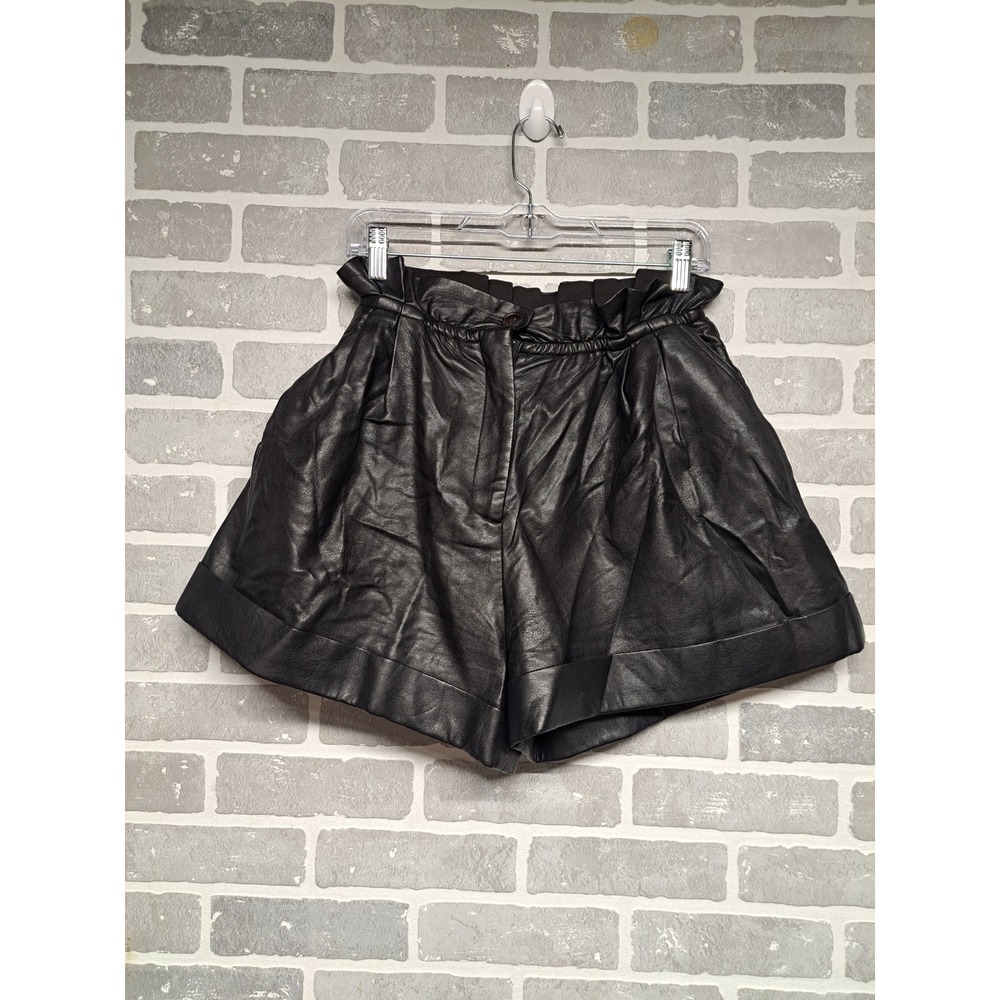 J.ing Womens Faux Leather Black High Rise Paper Bag Waist Shorts Size Large‎